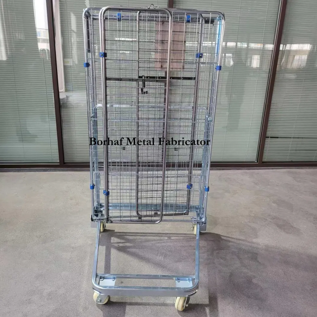 Nestable Metal Storage Collapsible Rolling Welded Wire Mesh Security Container with Wheels