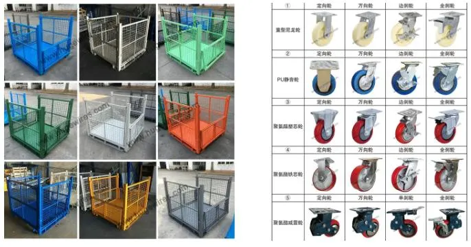Cage Wire Mesh Gas Cylinder with Wheels Foldable Metal Pallet Collapsible Bin Box Storage Container