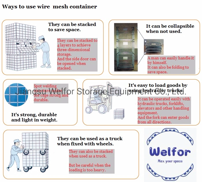 Heavy Duty Steel Collapsible Wire Mesh Pallet Container for Warehouse Storage