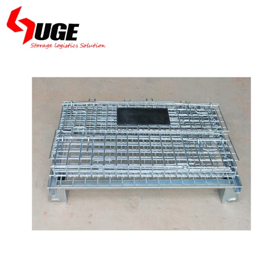 Cage Wire Mesh Gas Cylinder with Wheels Foldable Metal Pallet Collapsible Bin Box Storage Container