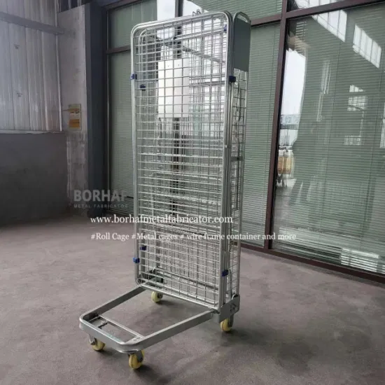 Hot DIP Zinc Folding Wire Metal Rolling Container Laundry Cart with Wheel Stackable Warehouse Steel Roll Cage
