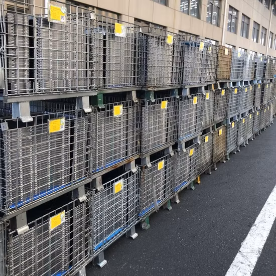 Stackable Folded Galvanized Steel Welded Heavy Duty Wire Mesh Stillage with Wheels