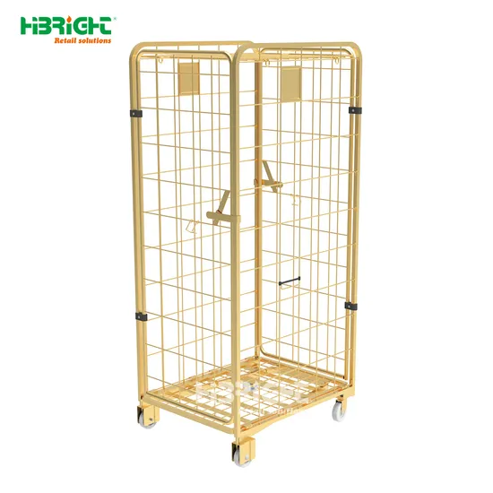 4 Sided Meshed Foldable to One Side Nesting Roll Container with Plastic Base