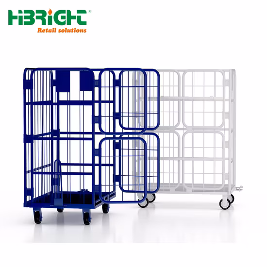 Best Selling Foldable Stainless Steel Wire Mesh Roll Container Cage Metal Trolley