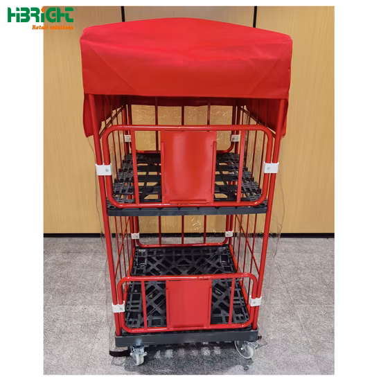 Heavy Duty Logistics Galvanized Foldable Wire Mesh Steel Laundry Durable Nesting Detachable Storage Roll Container Trolley Carts