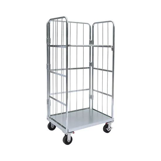 Zinc Plated Three Door Wire Mesh Metal Roll Container Cage Rolling Trolley for Storage 