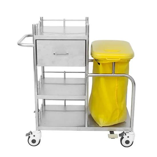 Nursing Home Home Care Cleaning Cart Stainless Steel Medical 2 Bag Laundry Garbage Collection Cart 