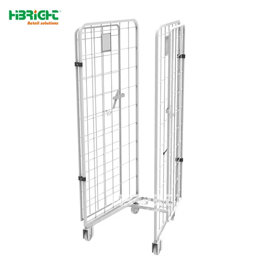 Nestable Wire Mesh Roll Cage Supermarket Warehouse Roll Container with Metal Base 