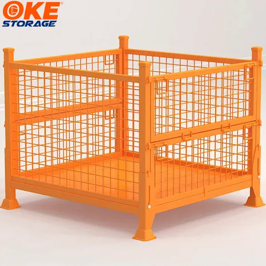 Collapsible Foldable Stackable Warehouse Bulk Heavy Duty Metal Steel Cage Galvanized or Welded Stillage Wire Mesh Roll Storage Container with Door and Wheels 