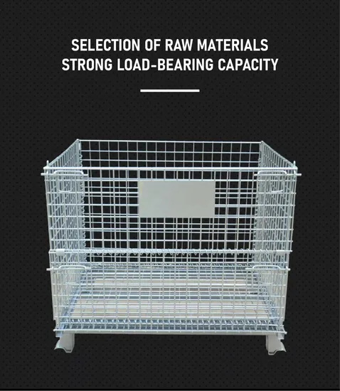 Hsj Wire Mesh Pallet with Wheels Stackable Folding Stackable Stainless Steel Cage Set Storage Container for Warehouse and Industry 