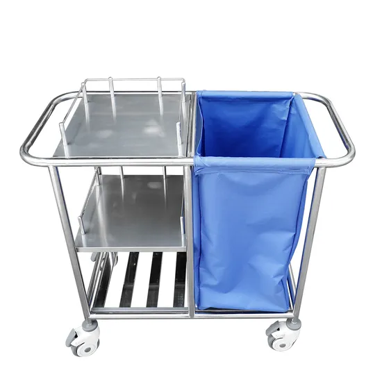 Stainless Steel Hospital Medical Waste Linen Trolley Mobile Nursing Laundry Carts Three Layers 