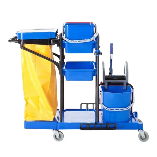 Cleaning Heavy Duty Housekeeping Service Cart, Double Barrel Janitorial Mop Cleaning Trolley, Hotel Hospital Laundry Maid Cart 