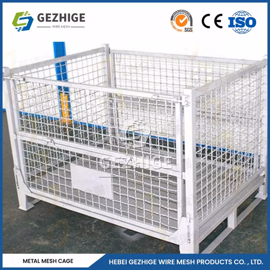 Nestable Metal Storage Collapsible Rolling Welded Wire Mesh Security Container with Wheels