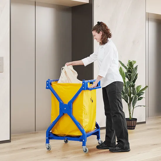 Lodging Commercial Laundry Cart with Wheels Plastic Bushel Folding Hotel Laundry Cart 