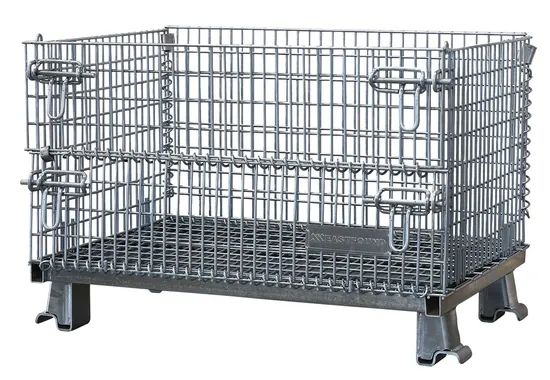 Collapsible Transport & Warehouse Cargo Storage Industrial Cage Wire Mesh Steel Pallet Basket with Lid 