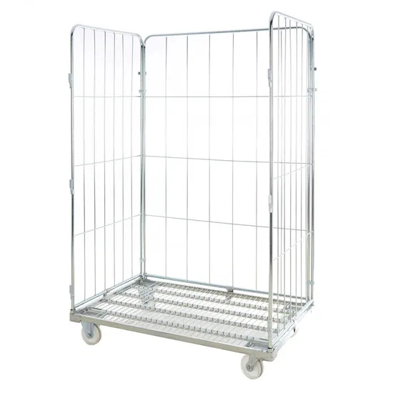High Quality Warehouse Safety Supermarket Cargo Storage Steel Zinc Wire Mesh Roll Cage Pallet Trolley 