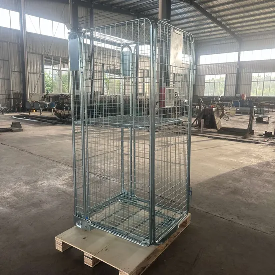 Collapsible 600kg Galvanized Wire Mesh 4 Sided Security Roll Container 